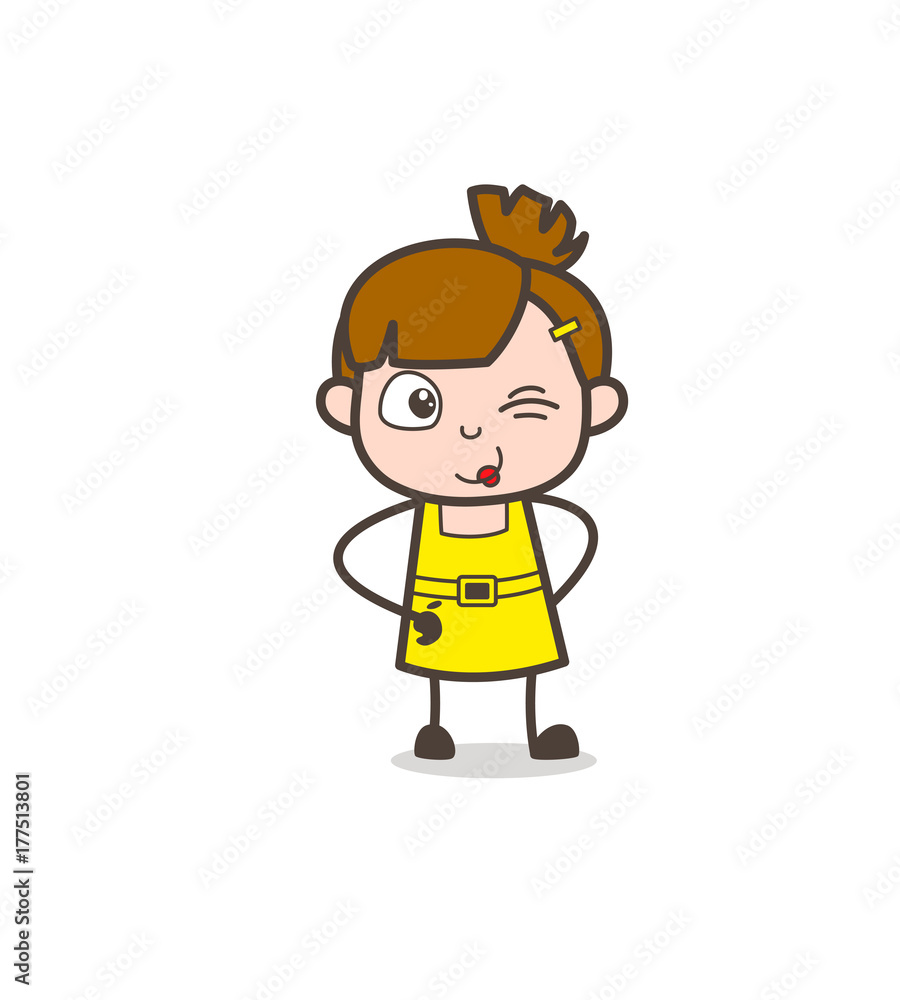 Naughty Kid Smiling with Winking Eye - Cute Cartoon Girl Vector