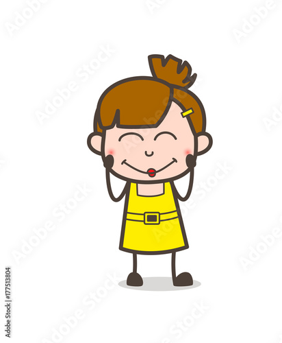 Smiling Kid Blushing Face - Cute Cartoon Girl Vector