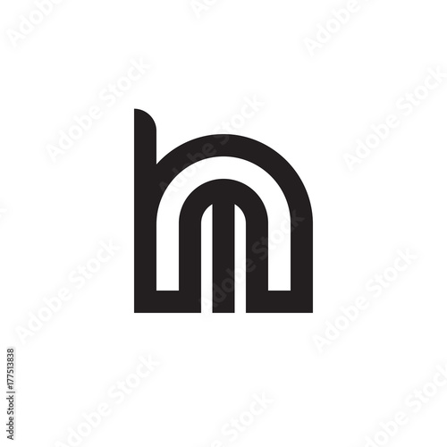Initial letter hm, mh, m inside h, linked line circle shape logo, monogram black color