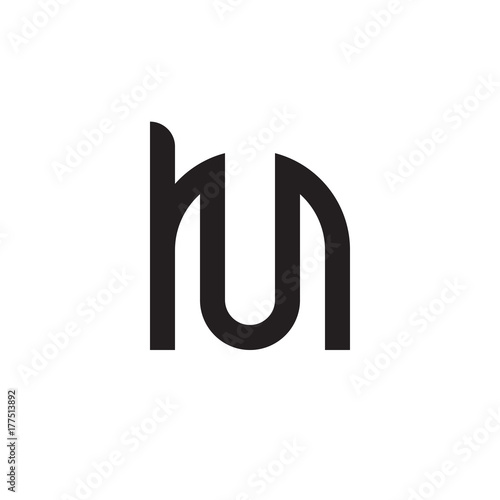 Initial letter hu, uh, u inside h, linked line circle shape logo, monogram black color