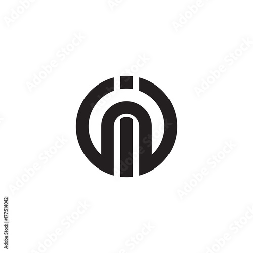 Initial letter in, ni, linked line circle shape logo, monogram black color