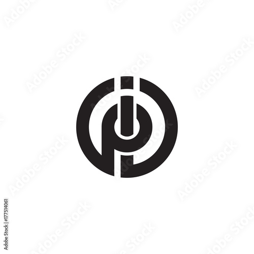 Initial letter ip, pi, p inside i, linked line circle shape logo, monogram black color