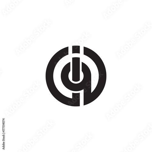 Initial letter iq, qi, q inside i, linked line circle shape logo, monogram black color
