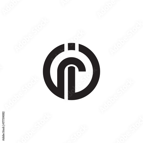 Initial letter ir, ri, linked line circle shape logo, monogram black color