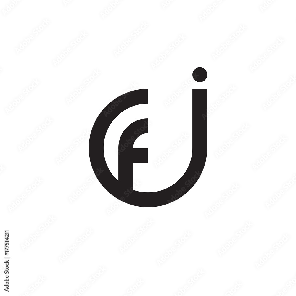 Initial letter jf, fj, f inside j, linked line circle shape logo, monogram black color Initial letter jf, fj, f inside j, linked line circle shape logo, monogram black color