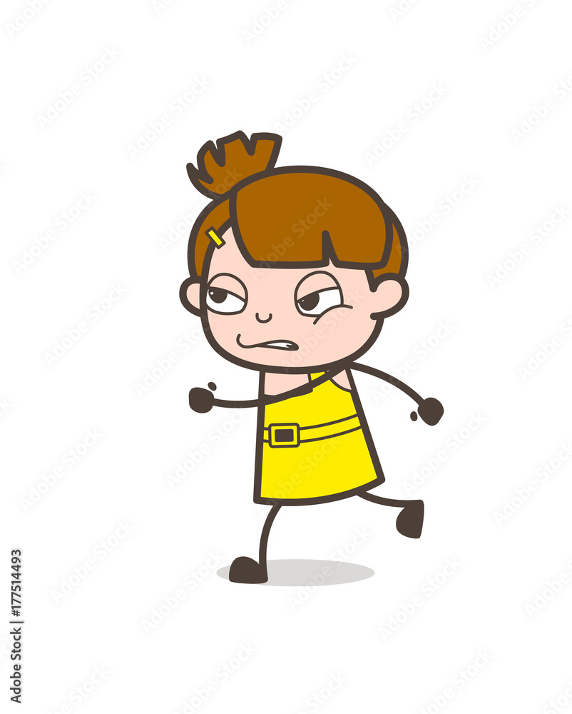 Running with Full Force - Cute Cartoon Girl Vector