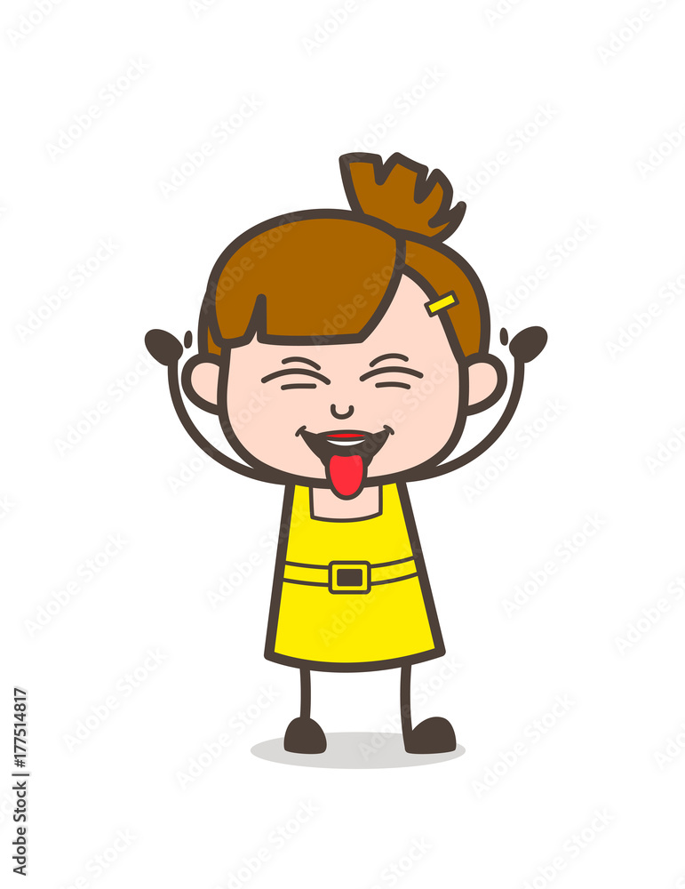 Naughty Kid Stuck Out Tongue Face - Cute Cartoon Girl Vector Naughty Kid Stuck Out Tongue Face - Cute Cartoon Girl Vector