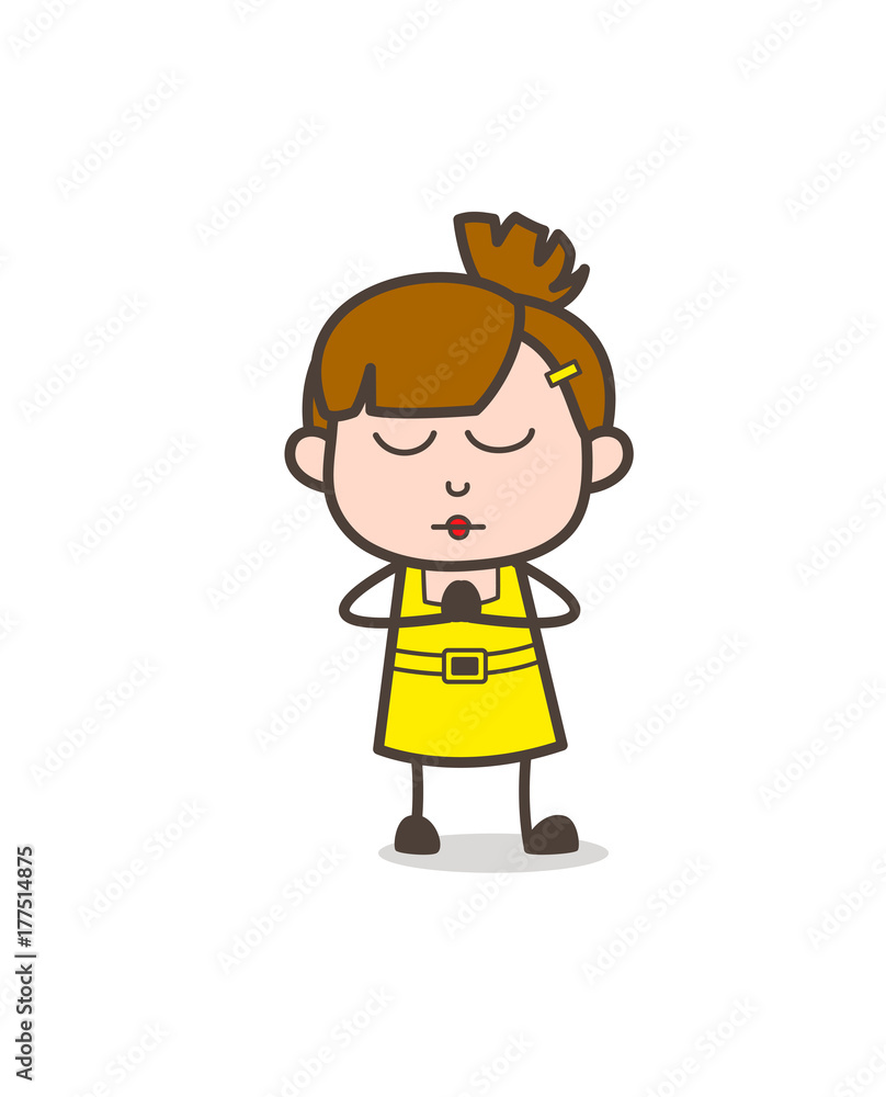 Absorbed in Prayer - Cute Cartoon Girl Vector