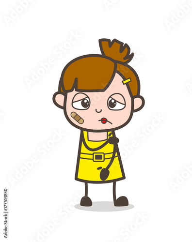 Injured Kid Face with Bandage - Cute Cartoon Girl Vector