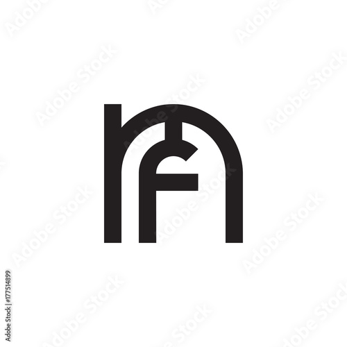 Initial letter mf, fm, f inside m, linked line circle shape logo, monogram black color