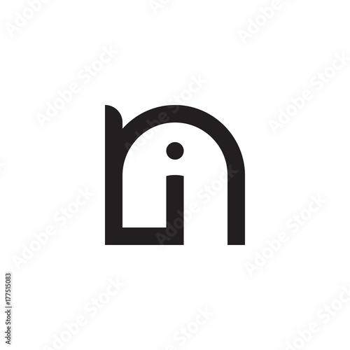 Initial letter ni, in, i inside n, linked line circle shape logo, monogram black color