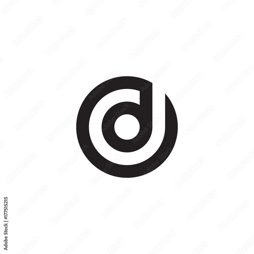 Initial letter od, do, d inside o, linked line circle shape logo, monogram black color - obrazy, fototapety, plakaty 
