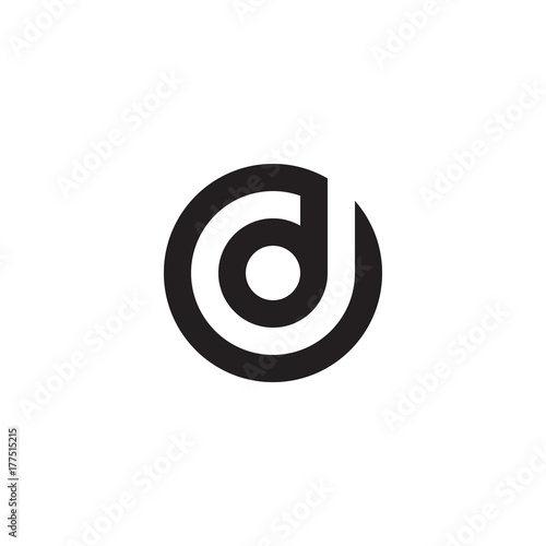Initial letter od, do, d inside o, linked line circle shape logo, monogram black color