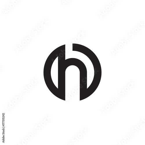 Initial letter oh, ho, h inside o, linked line circle shape logo, monogram black color

