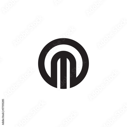 Initial letter om, mo, m inside o, linked line circle shape logo, monogram black color

