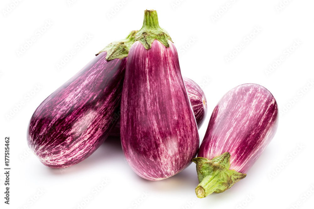 Fototapeta premium Fresh eggplants, aubergine on a white background.