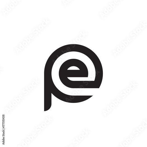 Initial letter pe, ep, e inside p, linked line circle shape logo, monogram black color

