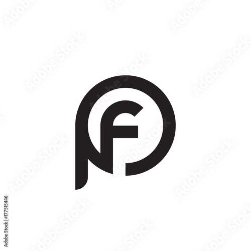 Initial letter pf, fp, f inside p, linked line circle shape logo, monogram black color

