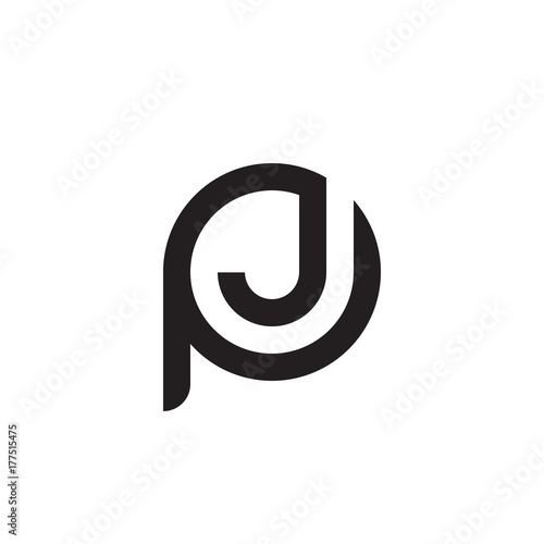 Initial letter pj, jp, j inside p, linked line circle shape logo, monogram black color

