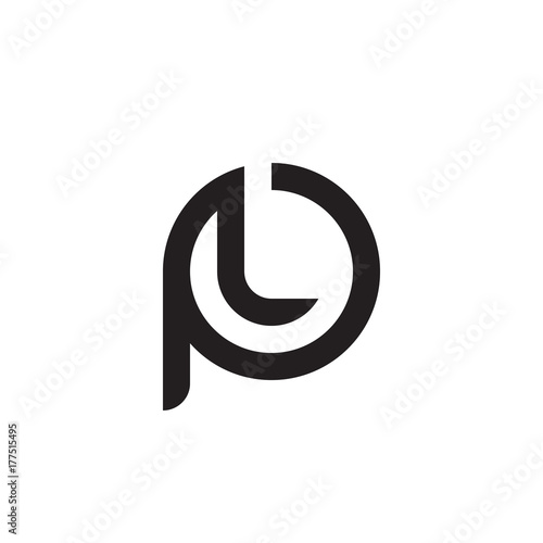 Initial letter pl, lp, l inside p, linked line circle shape logo, monogram black color

