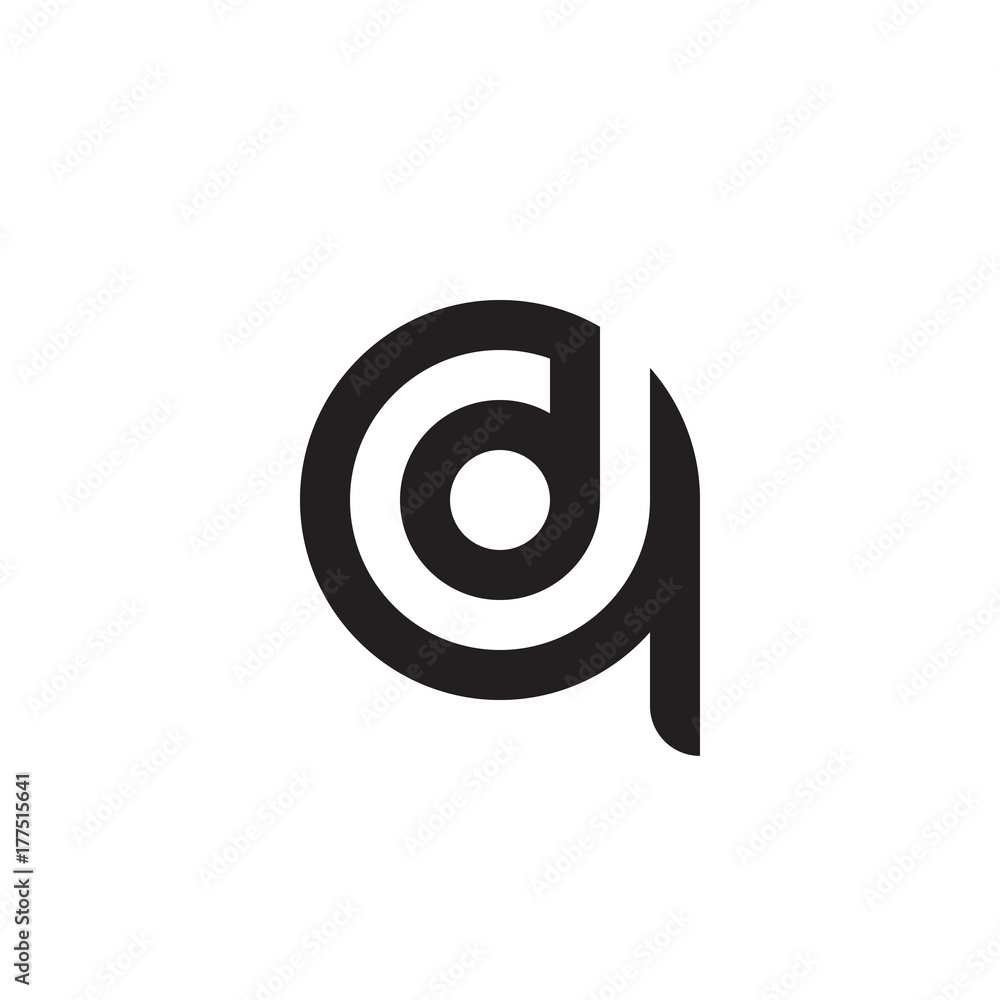 Initial letter qd, dq, d inside q, linked line circle shape logo, monogram black color

