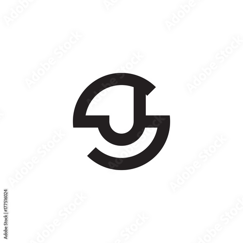 Initial letter sj, js, j inside s, linked line circle shape logo, monogram black color

