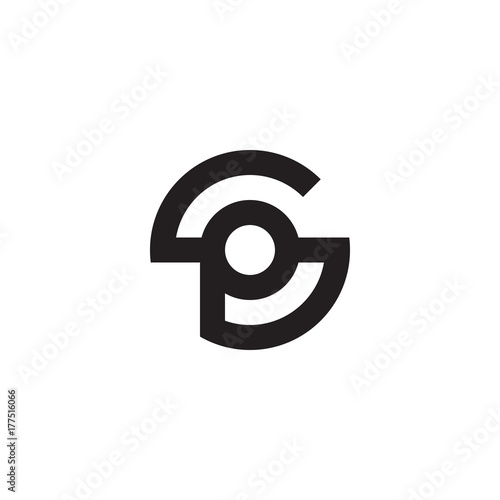 Initial letter sp, ps, p inside s, linked line circle shape logo, monogram black color

