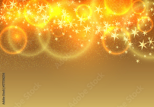 Christmas background glittering gold lights and stars