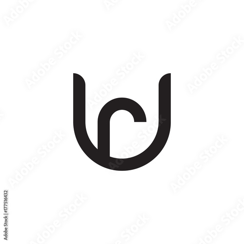 Initial letter ur, ru, r inside u, linked line circle shape logo, monogram black color