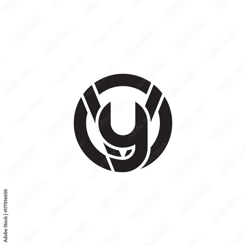 Initial letter vy, yv, y inside v, linked line circle shape logo, monogram black color Initial letter vy, yv, y inside v, linked line circle shape logo, monogram black color
