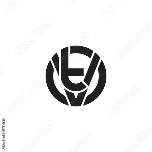 Initial letter vt  tv  t inside v  linked line circle shape logo  monogram black color