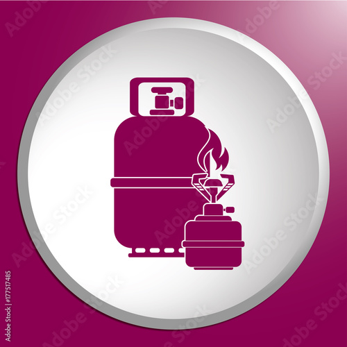 Camping stove with gas bottle icon vector