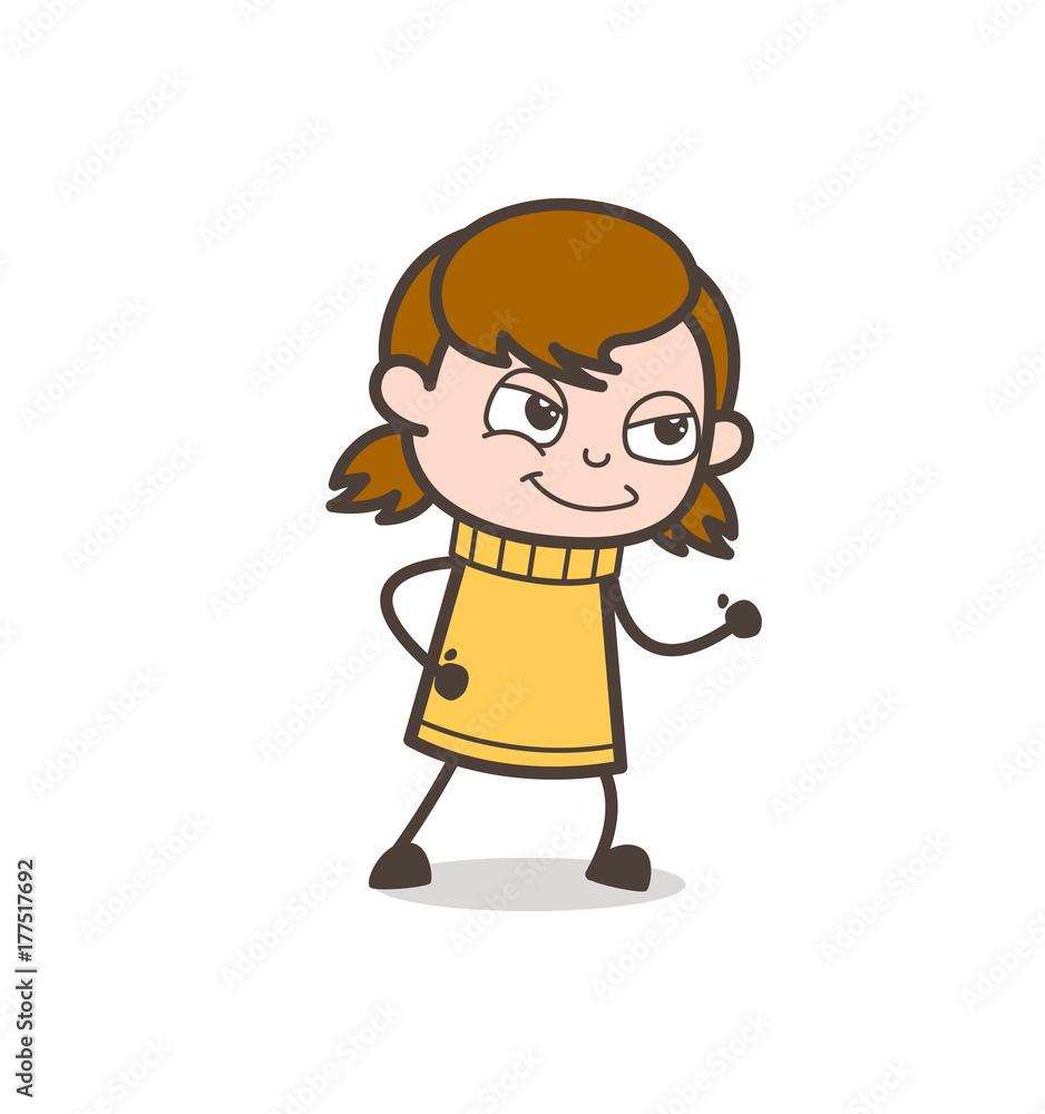 Smiling Face with Walking Pose - Cute Cartoon Girl Illustration Smiling Face with Walking Pose - Cute Cartoon Girl Illustration