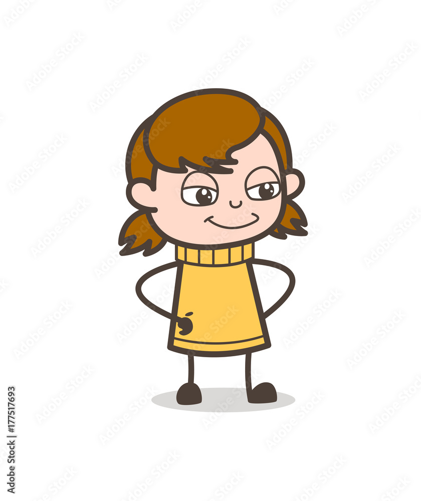 Innocent Smiling Face - Cute Cartoon Girl Illustration