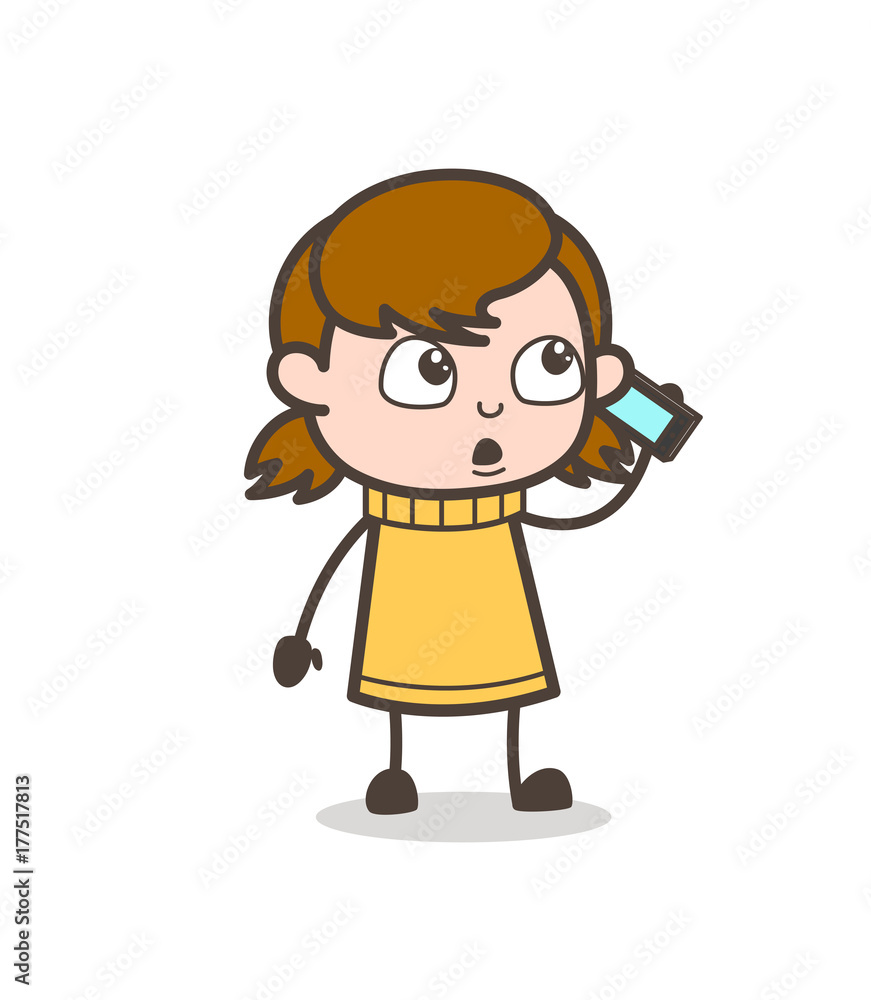 Calling with Phone - Cute Cartoon Girl Illustration