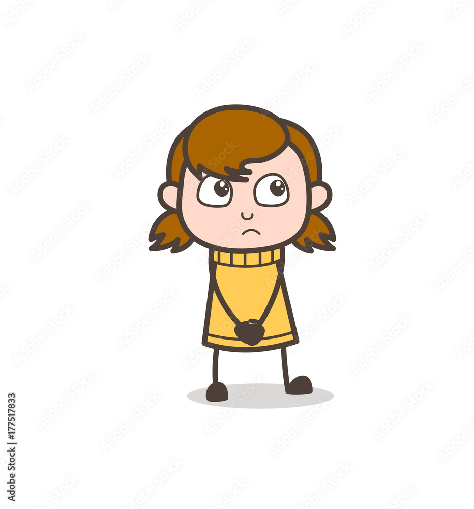 Innocent Calm Face - Cute Cartoon Girl Illustration Stock Vector | Adobe  Stock