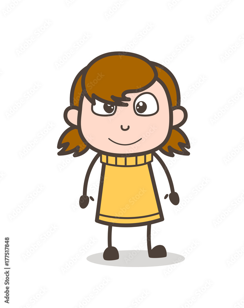 Slightly Happy Face - Cute Cartoon Girl Illustration