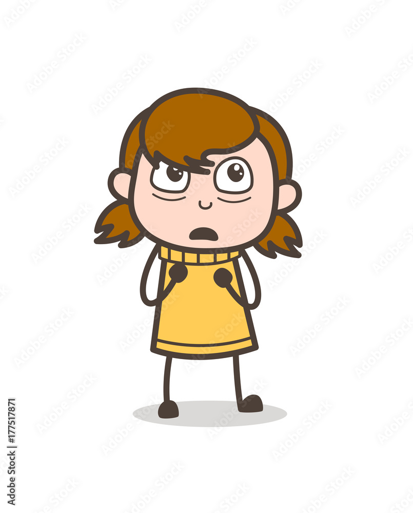 Scared Face Expression - Cute Cartoon Girl Illustration Stock