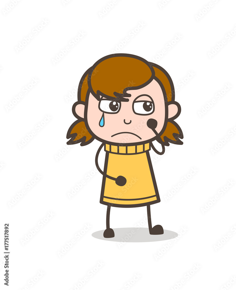 Crying Face Expression - Cute Cartoon Girl Illustration