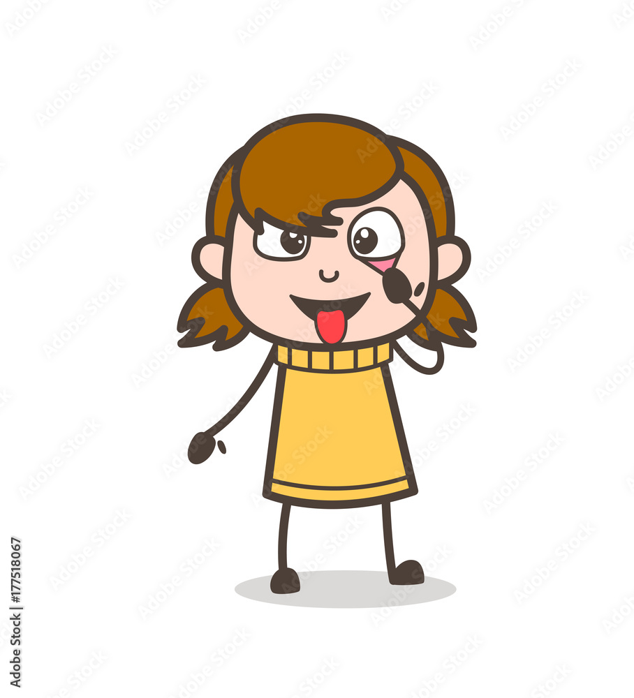 Showing Eye and Tongue - Cute Cartoon Girl Illustration Showing Eye and Tongue - Cute Cartoon Girl Illustration