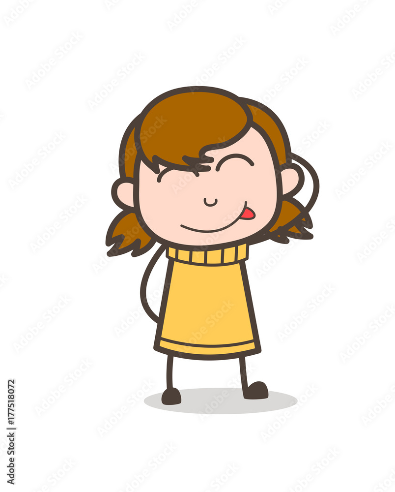 Smiling Face Savoring Delicious Food - Cute Cartoon Girl Illustration Smiling Face Savoring Delicious Food - Cute Cartoon Girl Illustration