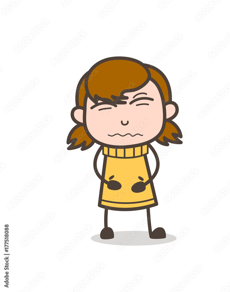Funny Confounded Face - Cute Cartoon Girl Illustration