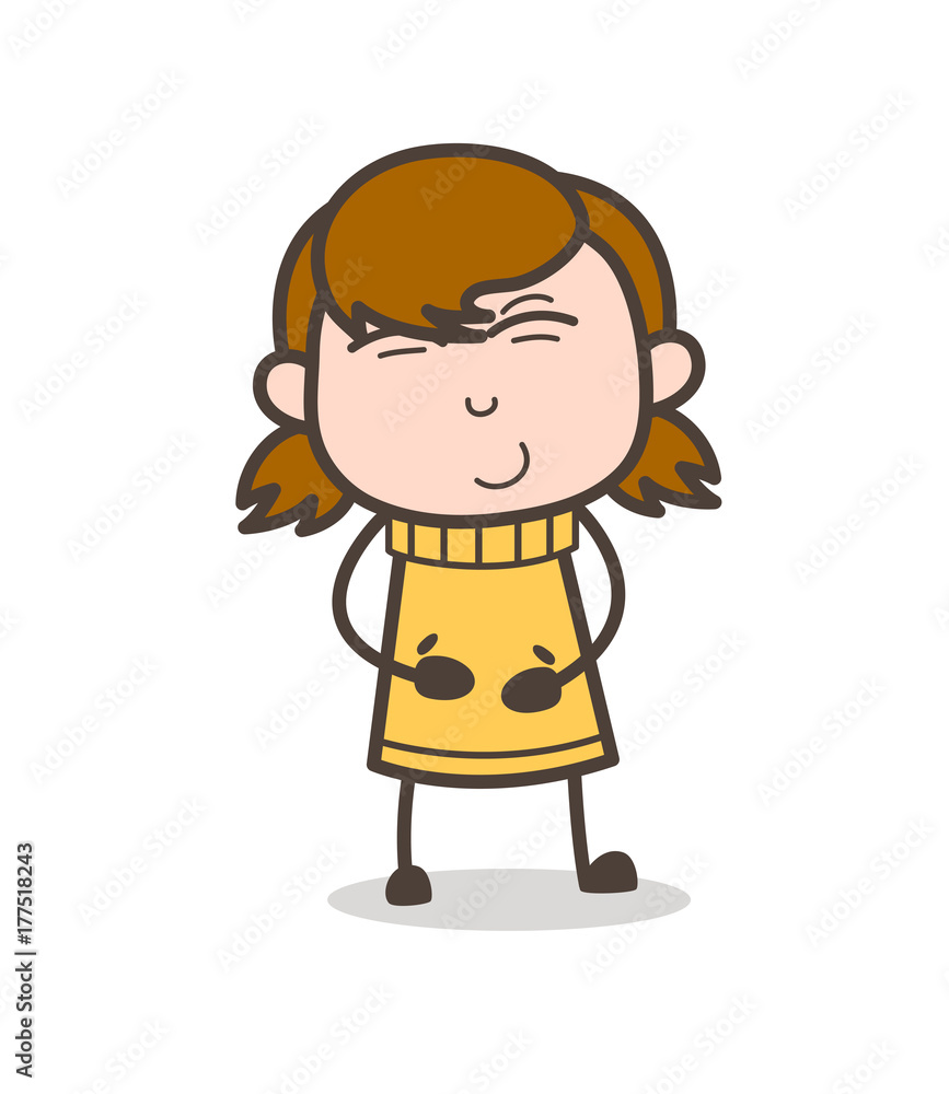 Smiling on Tickle - Cute Cartoon Girl Illustration Stock Vector | Adobe  Stock