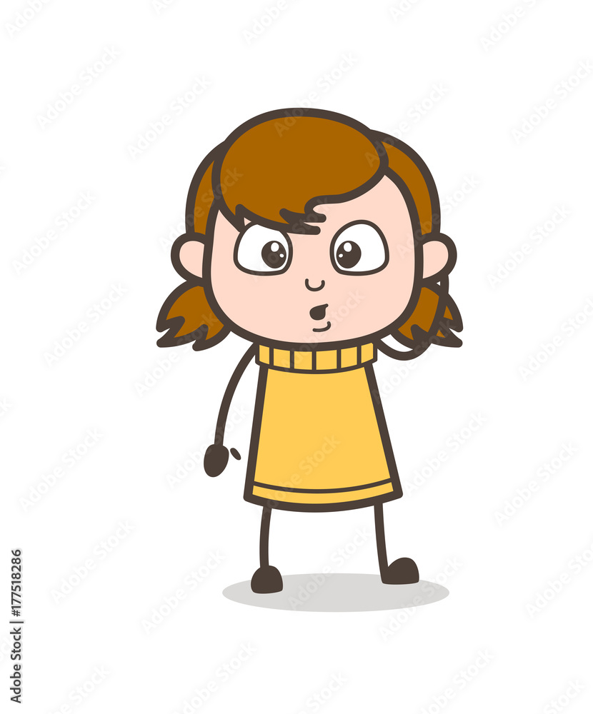 Hushed Face Expression - Cute Cartoon Girl Illustration Hushed Face Expression - Cute Cartoon Girl Illustration