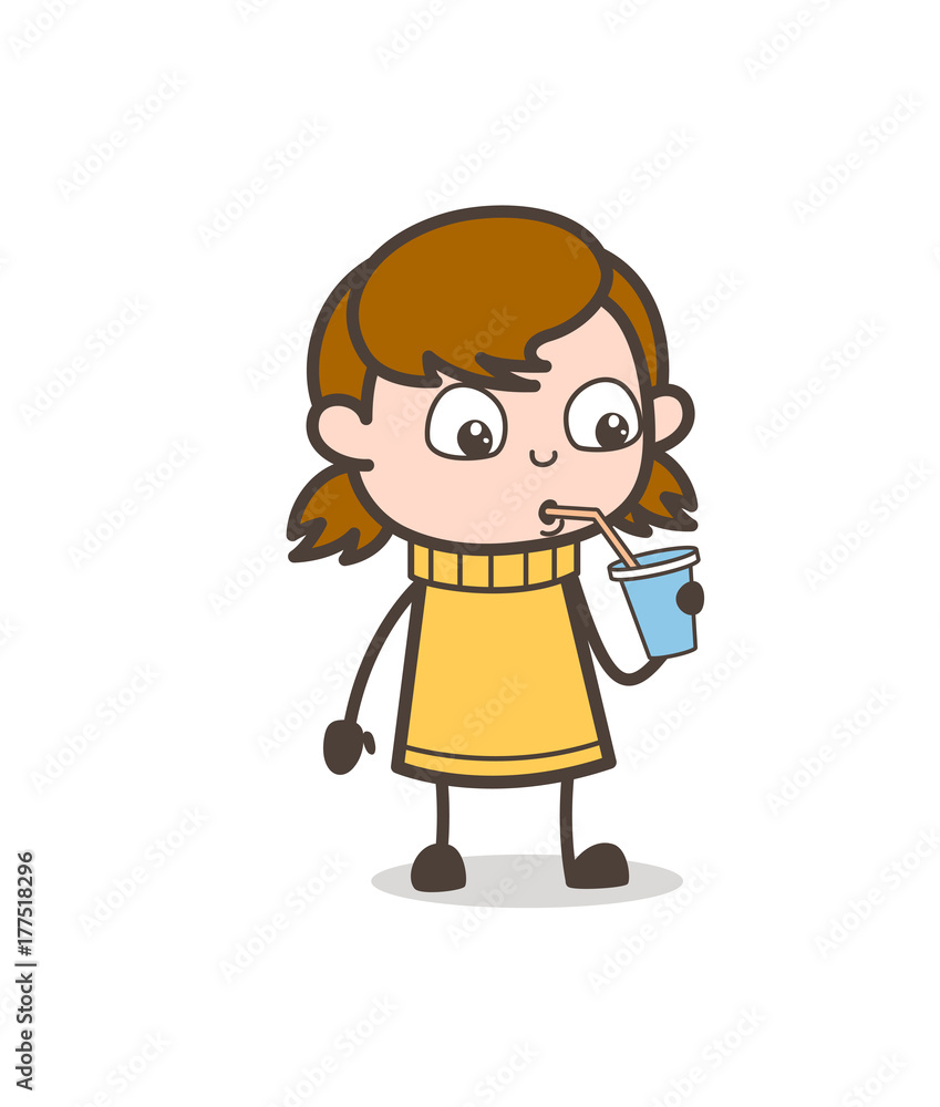 Drinking Energy Drink - Cute Cartoon Girl Illustration Drinking Energy Drink - Cute Cartoon Girl Illustration