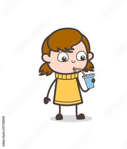 Drinking Energy Drink - Cute Cartoon Girl Illustration