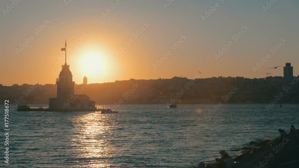 Sunset With Maiden's Tower, Istanbul, Turkey Sunset With Maiden's Tower, Istanbul, Turkey