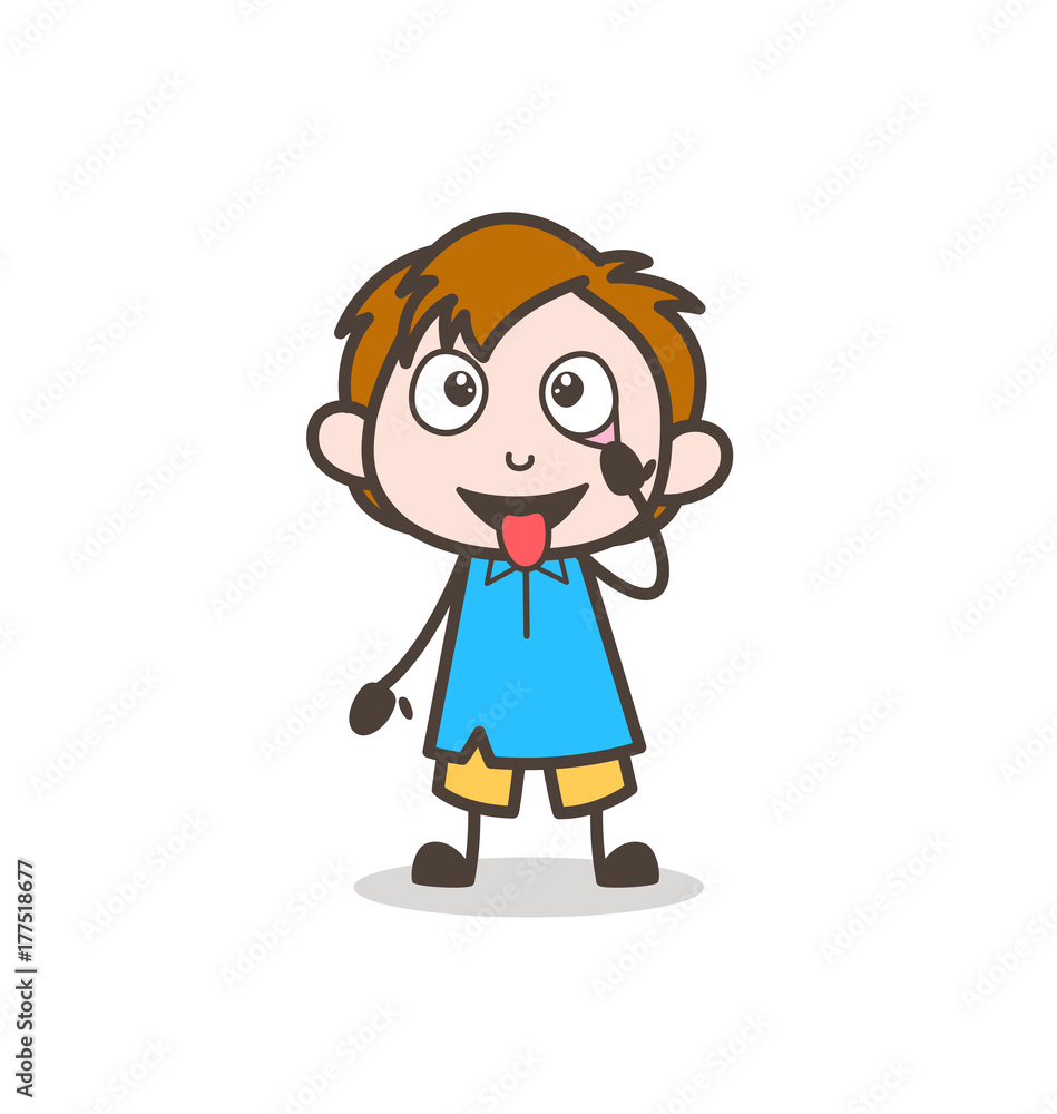 Showing Eye and Tongue - Cute Cartoon Kid Vector Showing Eye and Tongue - Cute Cartoon Kid Vector