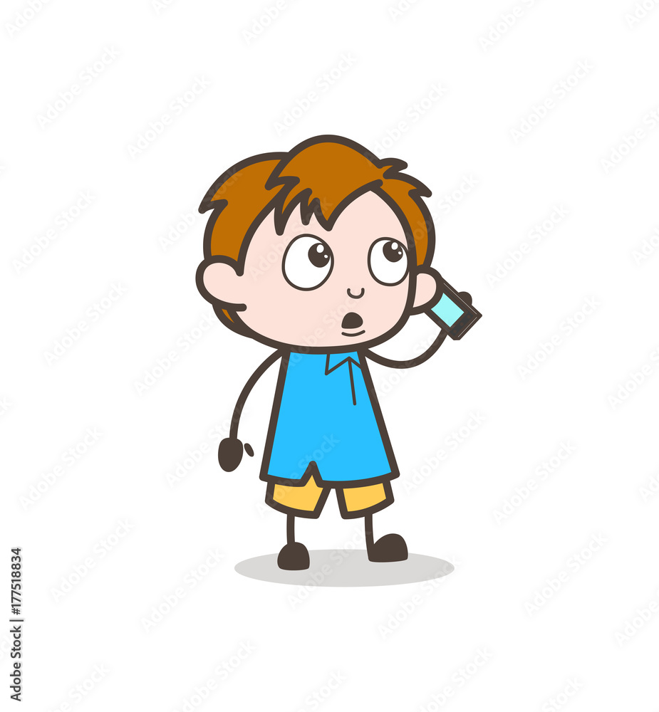 Little Boy Talking on Mobile - Cute Cartoon Kid Vector Little Boy Talking on Mobile - Cute Cartoon Kid Vector