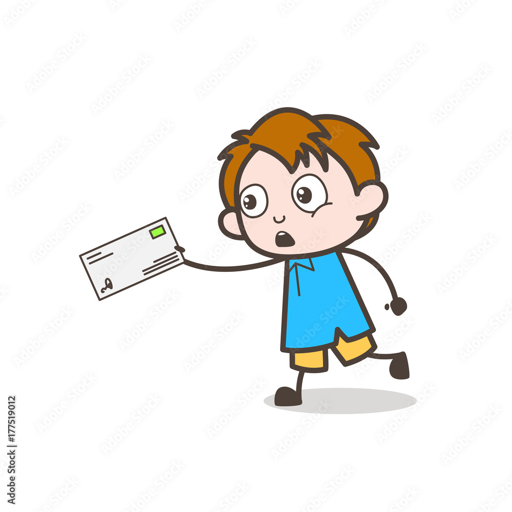 Little Boy Running with Letter - Cute Cartoon Kid Vector Little Boy Running with Letter - Cute Cartoon Kid Vector